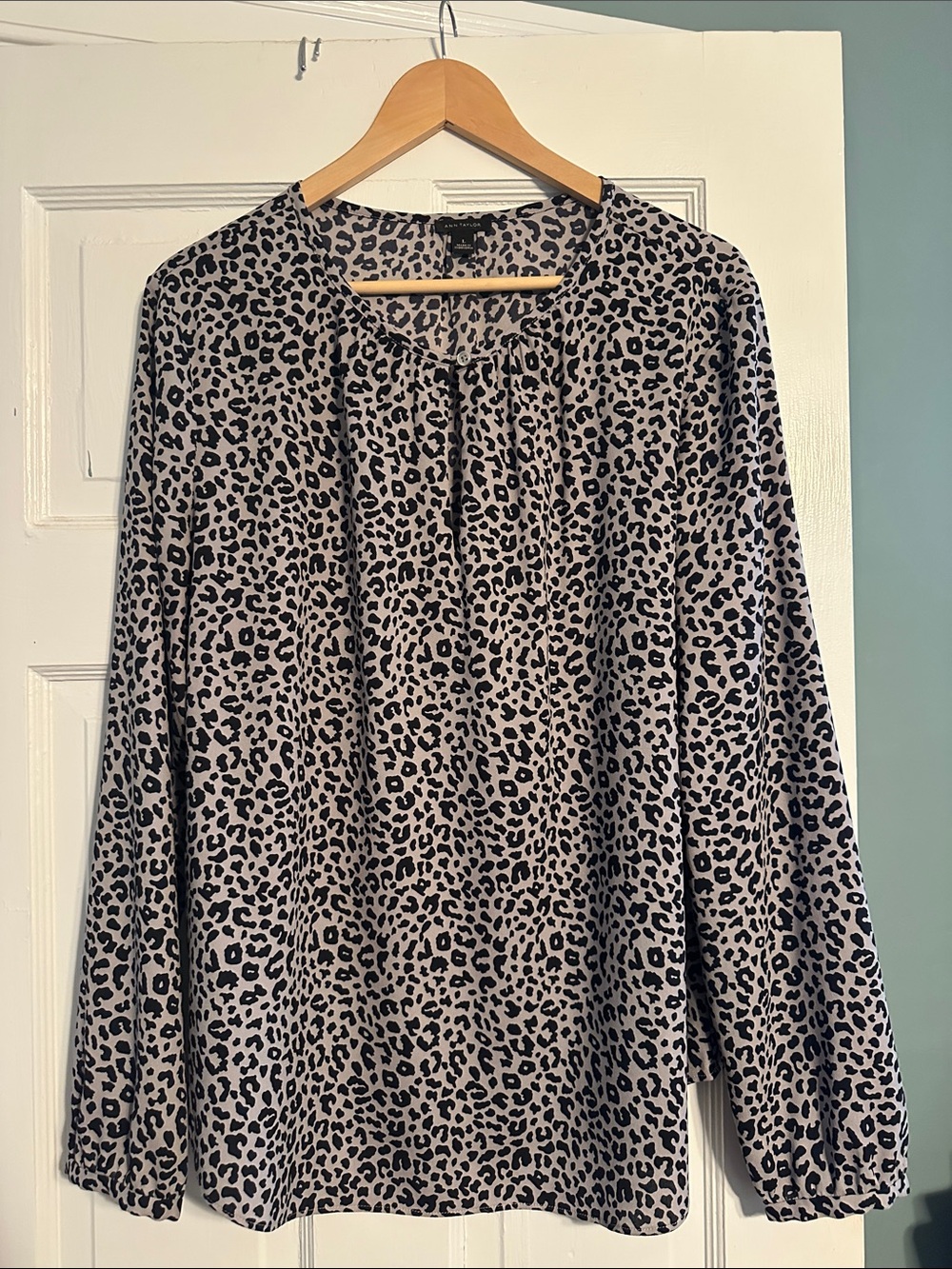 Ann Taylor Leopard Print Long-Sleeve Blouse in Taupe and Black